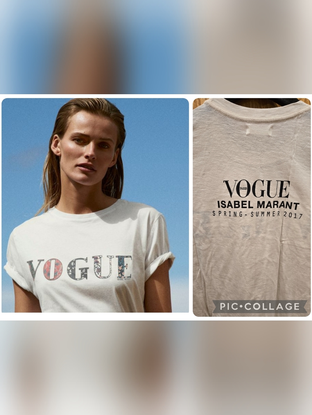 NWOT Isabel Marant Vogue Floral Logo White Women's 100% Cotton Tee Sz S-M